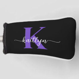Funda Para Palo De Golf Monograma de guión negro morado