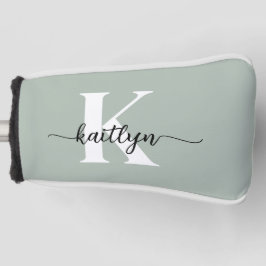 Funda Para Palo De Golf Monograma de guión Verde Salvia