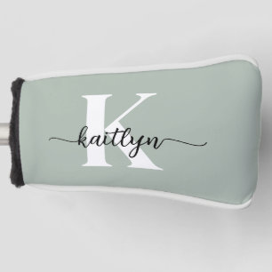 Funda Para Palo De Golf Monograma de guión Verde Salvia