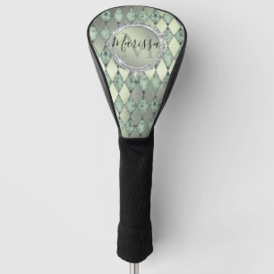 Funda Para Palo De Golf Monograma de Harlequin de Moda verde de menta