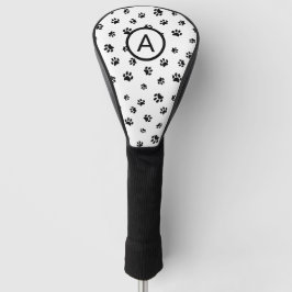 Funda Para Palo De Golf Monograma de Huellas de Pata Blancas y Negras