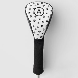 Funda Para Palo De Golf Monograma de Huellas de Pata Blancas y Negras