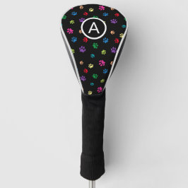Funda Para Palo De Golf Monograma de Huellas de Patas Pintadas Coloridas