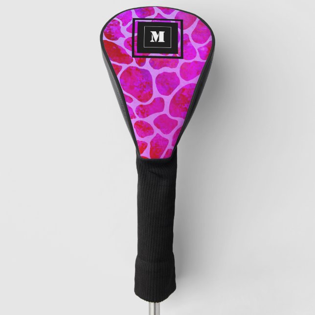 Funda Para Palo De Golf Monograma de impresión de leopardo morado y rosa (Anverso)