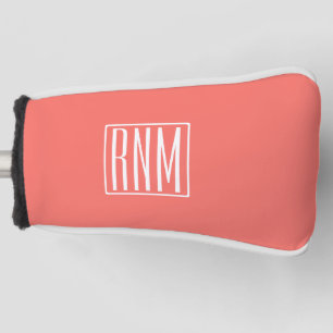 Funda Para Palo De Golf Monograma de Iniciales Blanco Sobre El Coral