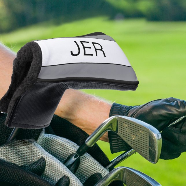 Funda Para Palo De Golf Monograma de Iniciales Personalizadas Putter Gris  (Personalized Initials Monogram Gray Black Putter Golf Head Cover)