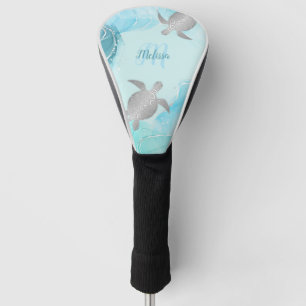 Funda Para Palo De Golf Monograma de la Costa Azul de la Tortuga Plata Su 