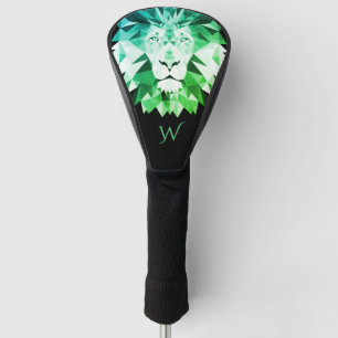 Funda Para Palo De Golf Monograma de león geométrico verde