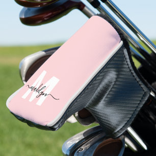 Funda Para Palo De Golf Monograma de letra cursiva femenina moderna rosa r