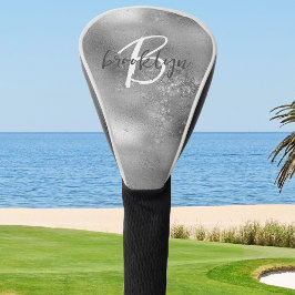 Funda Para Palo De Golf Monograma de letra script Glam Silver de moda