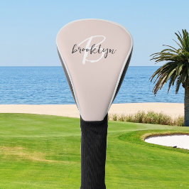 Funda Para Palo De Golf Monograma de letra script gris rosa rubor de moda