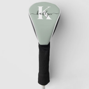 Funda Para Palo De Golf Monograma de letra script verde sage moderno