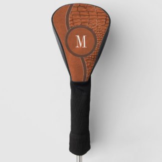 Funda Para Palo De Golf Monograma de lujo de piel de cuero negro marrón