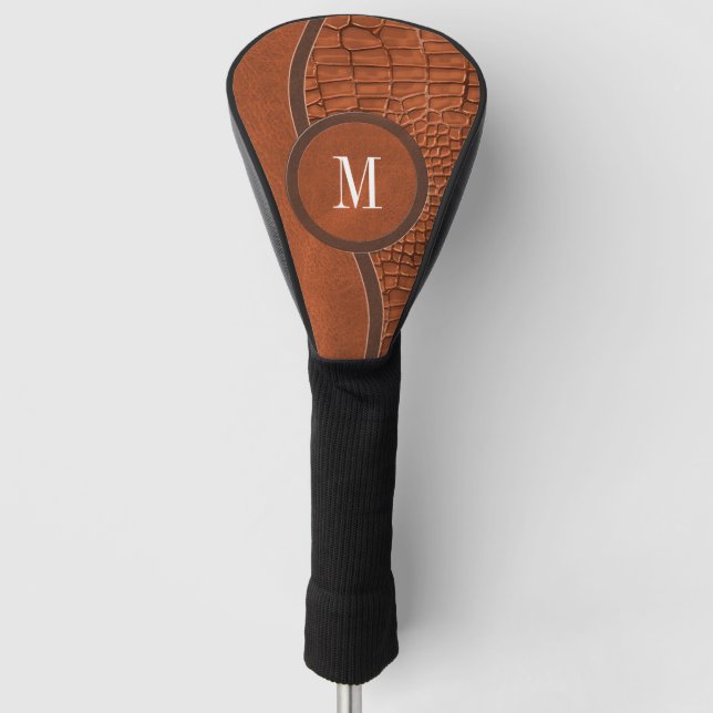 Funda Para Palo De Golf Monograma de lujo de piel de cuero negro marrón (Anverso)