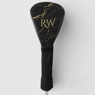 Funda Para Palo De Golf Monograma de mármol negro y dorado agudo