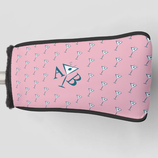 Funda Para Palo De Golf Monograma de Martini rosa (Anverso)