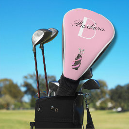 Funda Para Palo De Golf Monograma de mujeres divertidas de color rosa