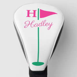Funda Para Palo De Golf Monograma de nombre de bandera de golf rosa