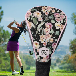 Funda Para Palo De Golf Monograma de nombre floral rosa elegante