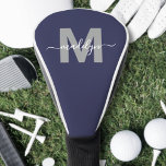 Funda Para Palo De Golf Monograma de nombre inicial azul de la Marina pers<br><div class="desc">Personalizado Crea Tu Propia Tapa Personalizada De Cabeza De Golf Monograma. Diseñada con un fondo azul marino, letras grises suaves para el inicial y un guión blanco fluido para el nombre, esta cubierta de la cabeza aporta un aspecto refinado y personalizado al curso. Perfecto para el golfista elegante que adora...</div>