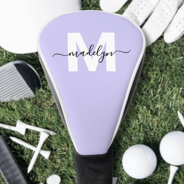 Funda Para Palo De Golf Monograma de nombre inicial de lavanda púrpura (Purple Lavender Initial Name Monogram Golf Head Cover )