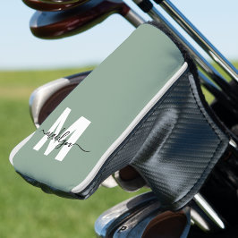 Funda Para Palo De Golf Monograma de nombre inicial verde personalizado
