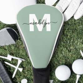 Funda Para Palo De Golf Monograma de Nombre Inicial Verde Salvia Personali