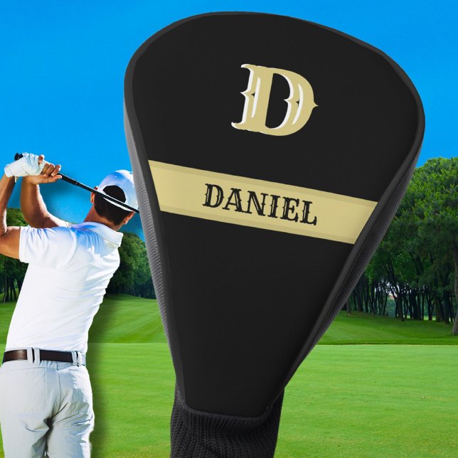 Funda Para Palo De Golf Monograma de nombre personalizado de oro negro per (Subido por el creador)