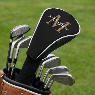 Funda Para Palo De Golf Monograma de nombre personalizado negro