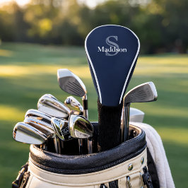 Funda Para Palo De Golf Monograma de nombre personalizado negro marino