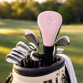 Funda Para Palo De Golf Monograma de nombre personalizado Rosa Polvo