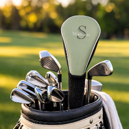 Funda Para Palo De Golf Monograma de nombre personalizado verde oliva negr