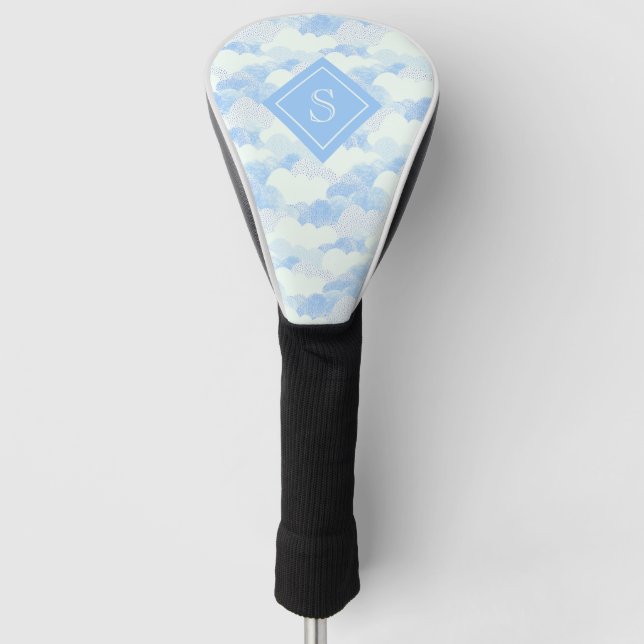 Funda Para Palo De Golf Monograma de nubes de lluvia azul modernas (Anverso)