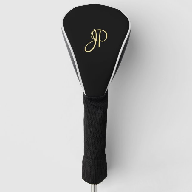 Funda Para Palo De Golf Monograma de oro de plantilla negra elegante perso (Anverso)
