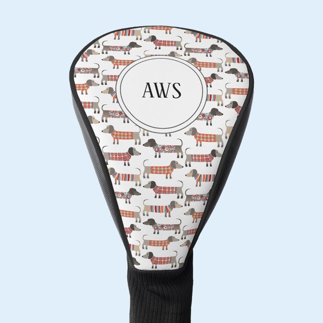 Funda Para Palo De Golf Monograma de perros Dachshund Wiener Sausage (Dachshund Wiener Sausage Dog monogram initial personalized golf head cover)