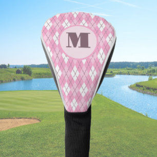 Funda Para Palo De Golf Monograma de personalizado de argyle rosa lindo