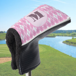 Funda Para Palo De Golf Monograma de personalizado de argyle rosa lindo
