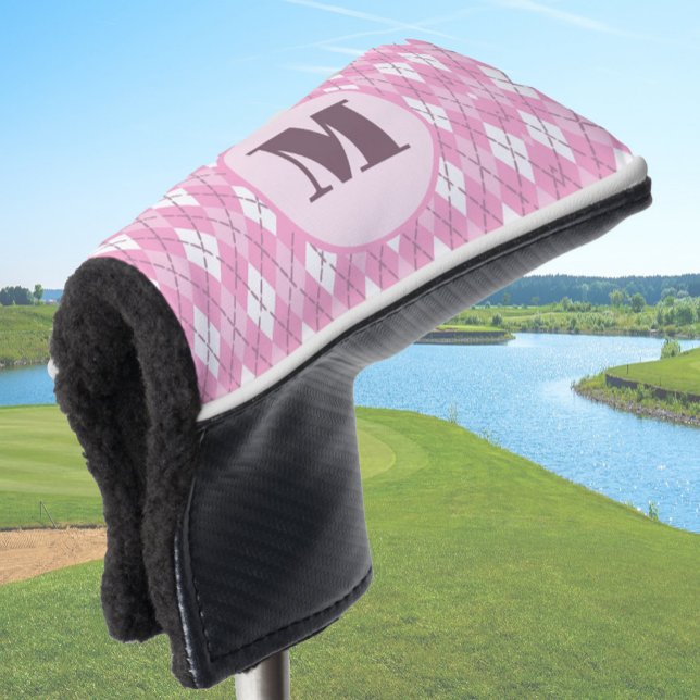 Funda Para Palo De Golf Monograma de personalizado de argyle rosa lindo (Subido por el creador)