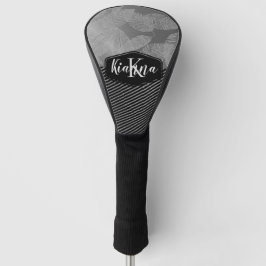 Funda Para Palo De Golf Monograma de plumas de moda con rayas plateadas