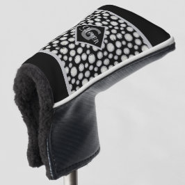 Funda Para Palo De Golf Monograma de puntos de polka negro y gris