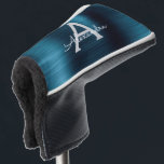 Funda Para Palo De Golf Monograma de Relieve metalizado metálico azul Añad<br><div class="desc">Relieve metalizado de acero inoxidable azul y gris (gris) Faux Metallic de acero inoxidable Elegante Chica de la cubierta de la cabeza del putter de golf. Esta cubierta de cabezal de putter de golf se puede personalizar para incluir su nombre inicial y de pila. Póngase en contacto con el diseñador...</div>