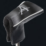 Funda Para Palo De Golf Monograma de Relieve metalizado metálico negro Aña<br><div class="desc">Relieve metalizado de acero inoxidable metálico negro y gris (gris) Chica elegante cubierta de la cabeza del putter de golf. Esta cubierta de cabezal de putter de golf se puede personalizar para incluir su nombre inicial y de pila. Póngase en contacto con el diseñador para obtener elementos coincidentes.</div>
