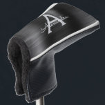Funda Para Palo De Golf Monograma de Relieve metalizado metálico negro Aña<br><div class="desc">Relieve metalizado de acero inoxidable metálico negro y gris (gris) Chica elegante cubierta de la cabeza del putter de golf. Esta cubierta de cabezal de putter de golf se puede personalizar para incluir su nombre inicial y de pila. Póngase en contacto con el diseñador para obtener elementos coincidentes.</div>