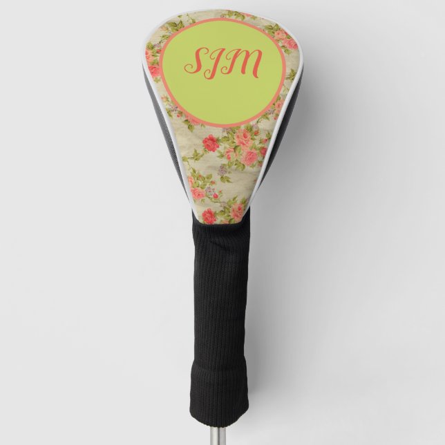Funda Para Palo De Golf Monograma de Rosas de Shabby (Anverso)