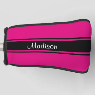 Funda Para Palo De Golf Monograma de script de nombre de franjas negras ro