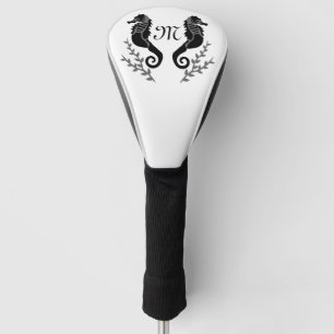Funda Para Palo De Golf Monograma de silueta de caballito de mar negro