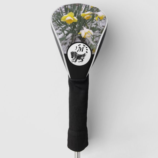 Funda Para Palo De Golf Monograma de silueta tribal de la iguana negra con (Anverso)