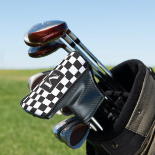 Funda Para Palo De Golf Monograma De Tablero Elegante Blanco Y Negro