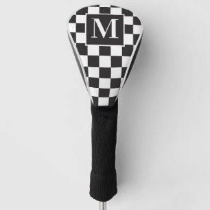 Funda Para Palo De Golf Monograma De Tablero Elegante Blanco Y Negro