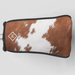 Funda Para Palo De Golf Monograma de textura piel de vaca marrón y blanco 